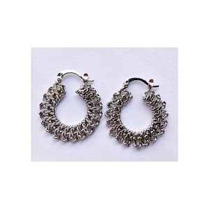 Women Medium Round Hoop Earrings Pierced Chain Link Style Silver Tone Metal NWOT